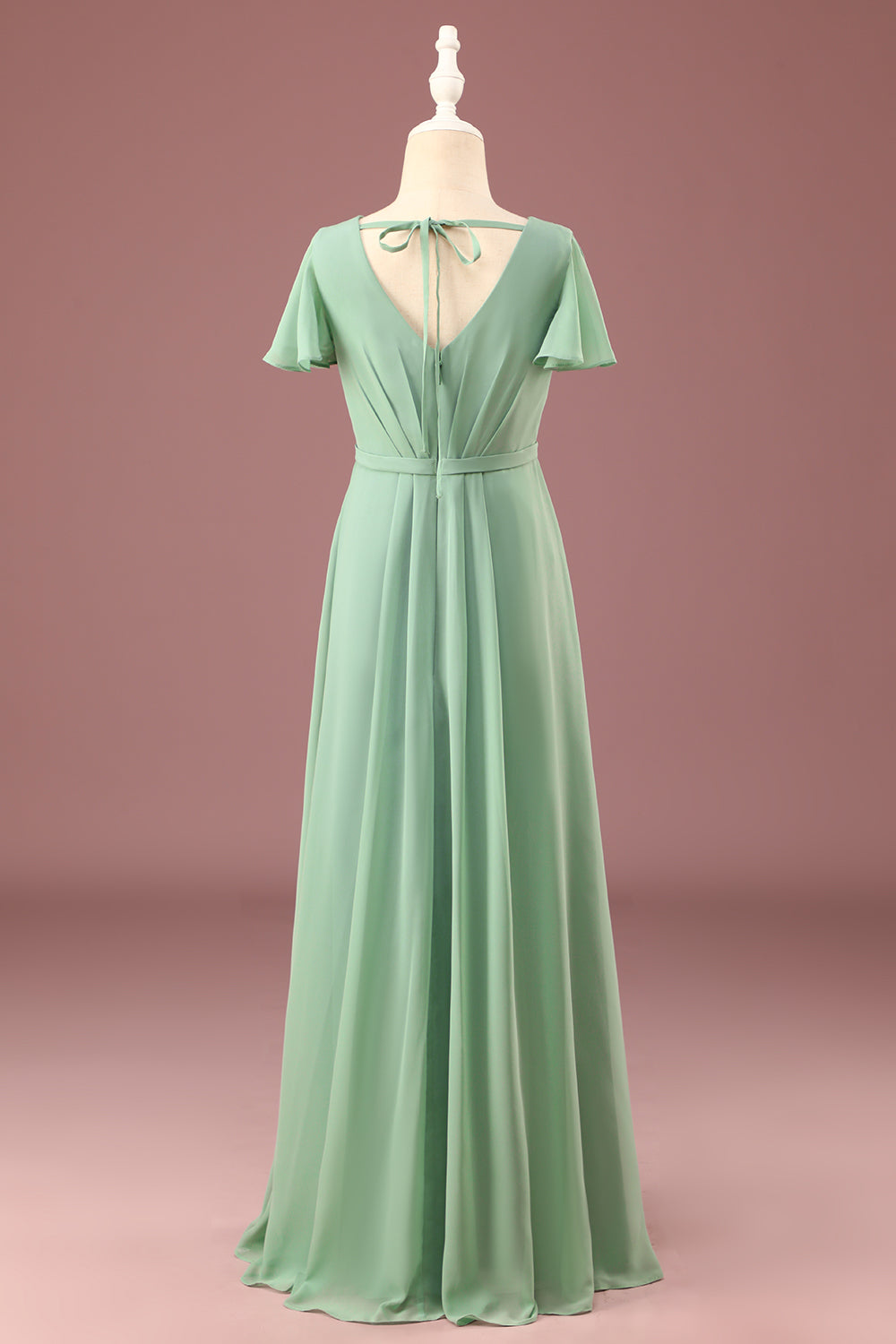 Wedtrend Green Junior Bridesmaid Dress A-line V-Neck Chiffon Short Sleeves Matcha Wedding Party Dress WEDTREND Wedtrend Green Junior Bridesmaid Dress A-line V-Neck Chiffon Short Sleeves Matcha Wedding Party Dress WEDTREND