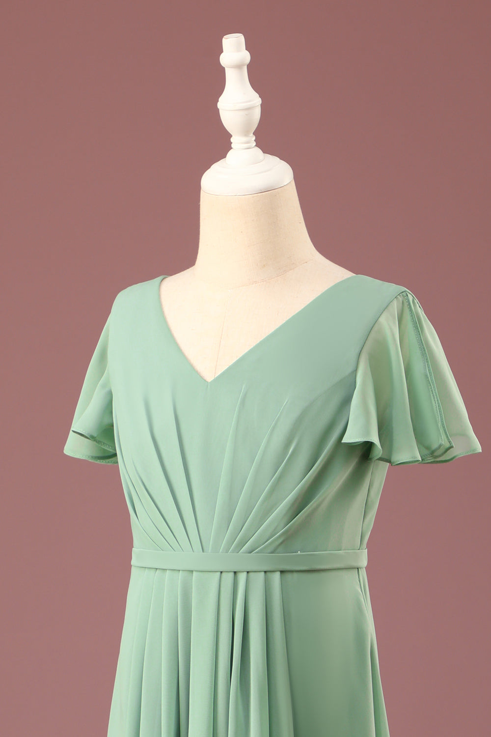 Wedtrend Green Junior Bridesmaid Dress A-line V-Neck Chiffon Short Sleeves Matcha Wedding Party Dress WEDTREND Wedtrend Green Junior Bridesmaid Dress A-line V-Neck Chiffon Short Sleeves Matcha Wedding Party Dress WEDTREND
