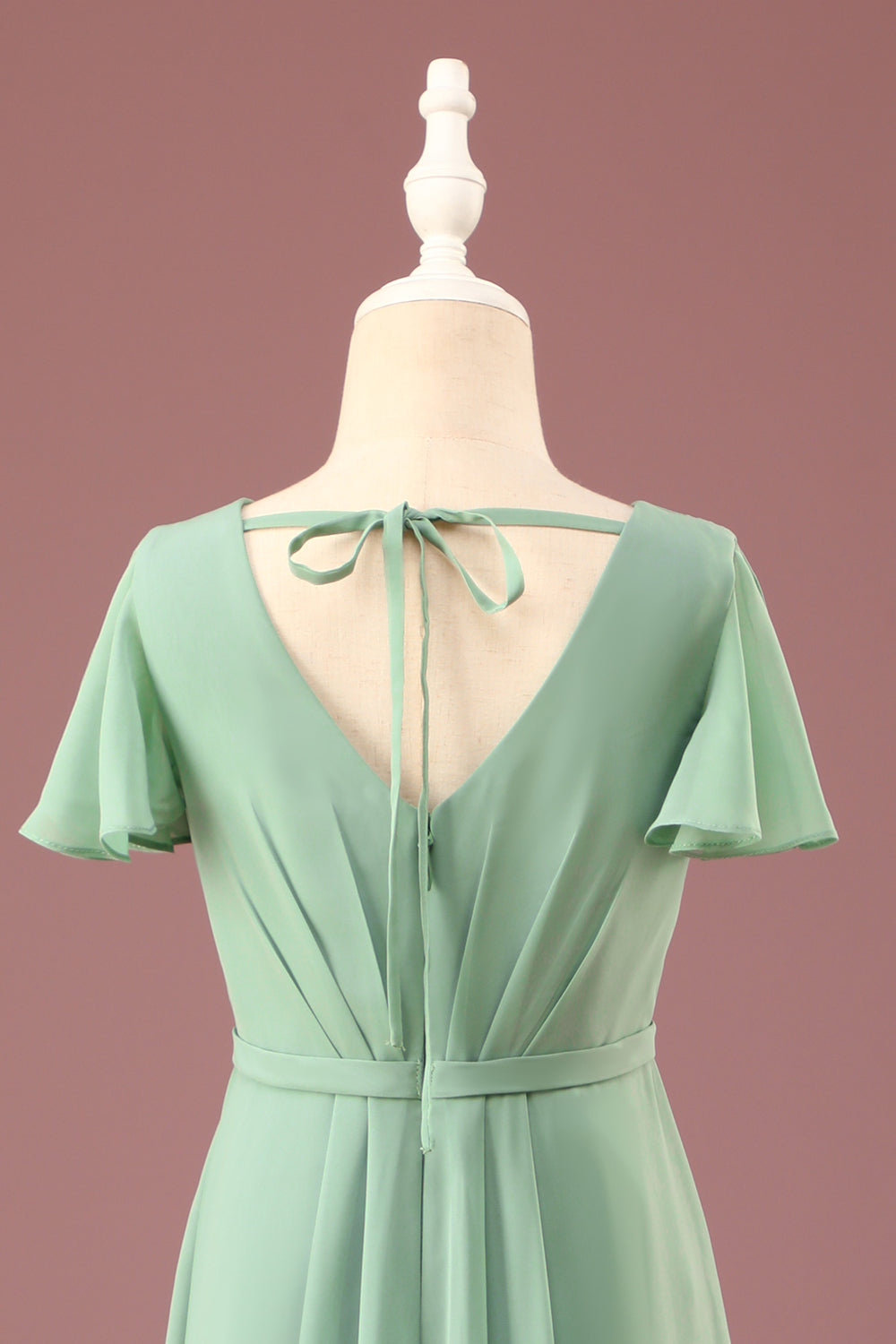 Wedtrend Green Junior Bridesmaid Dress A-line V-Neck Chiffon Short Sleeves Matcha Wedding Party Dress WEDTREND Wedtrend Green Junior Bridesmaid Dress A-line V-Neck Chiffon Short Sleeves Matcha Wedding Party Dress WEDTREND