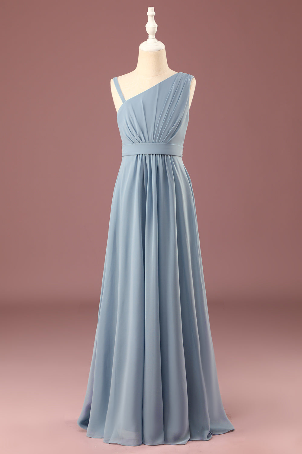 Wedtrend Dusty Blue Junior Bridesmaid Dress One Shoulder A-line Chiffon Pleated Floor Length Wedding Party Dress WEDTREND Wedtrend Dusty Blue Junior Bridesmaid Dress One Shoulder A-line Chiffon Pleated Floor Length Wedding Party Dress WEDTREND