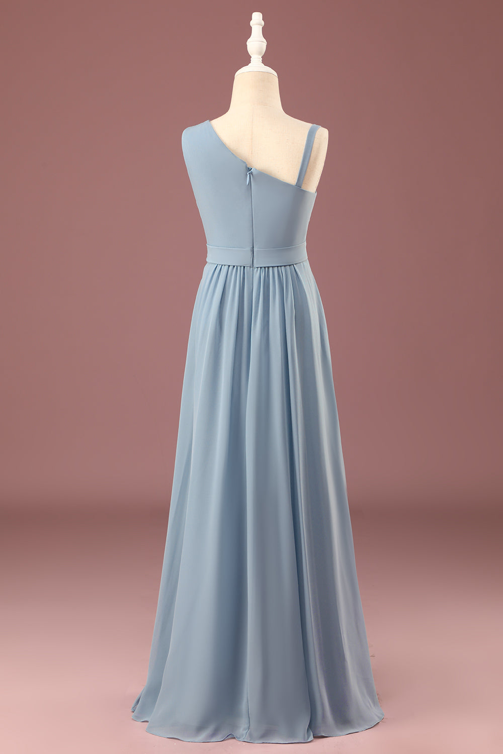 Wedtrend Dusty Blue Junior Bridesmaid Dress One Shoulder A-line Chiffon Pleated Floor Length Wedding Party Dress WEDTREND Wedtrend Dusty Blue Junior Bridesmaid Dress One Shoulder A-line Chiffon Pleated Floor Length Wedding Party Dress WEDTREND