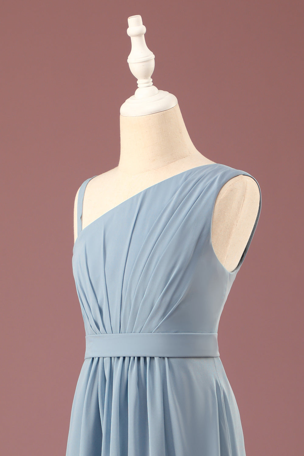 Wedtrend Dusty Blue Junior Bridesmaid Dress One Shoulder A-line Chiffon Pleated Floor Length Wedding Party Dress WEDTREND Wedtrend Dusty Blue Junior Bridesmaid Dress One Shoulder A-line Chiffon Pleated Floor Length Wedding Party Dress WEDTREND