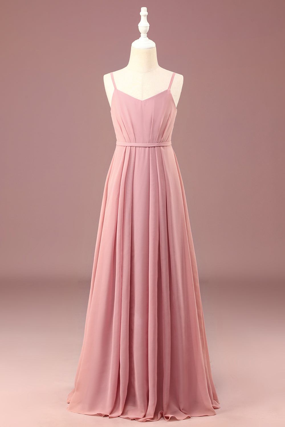 Wedtrend Dusty Rose Junior Bridesmaid Dress A-line Spaghetti Straps Pleated Chiffon Wedding Party Dress, Chiffon color / J12