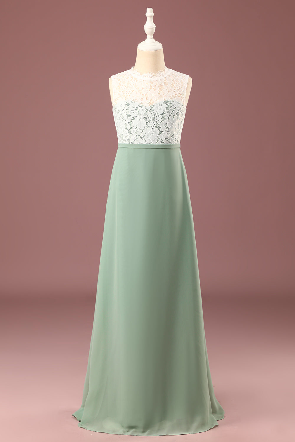 Wedtrend Green Junior Bridesmaid Dress Matcha A-Line Round Neck Sleeveless Chiffon Wedding Party Dress with Lace, Chiffon Color / J10 Wedtrend Green Junior Bridesmaid Dress Matcha A-Line Round Neck Sleeveless Chiffon Wedding Party Dress with Lace, Chiffon Color / J10