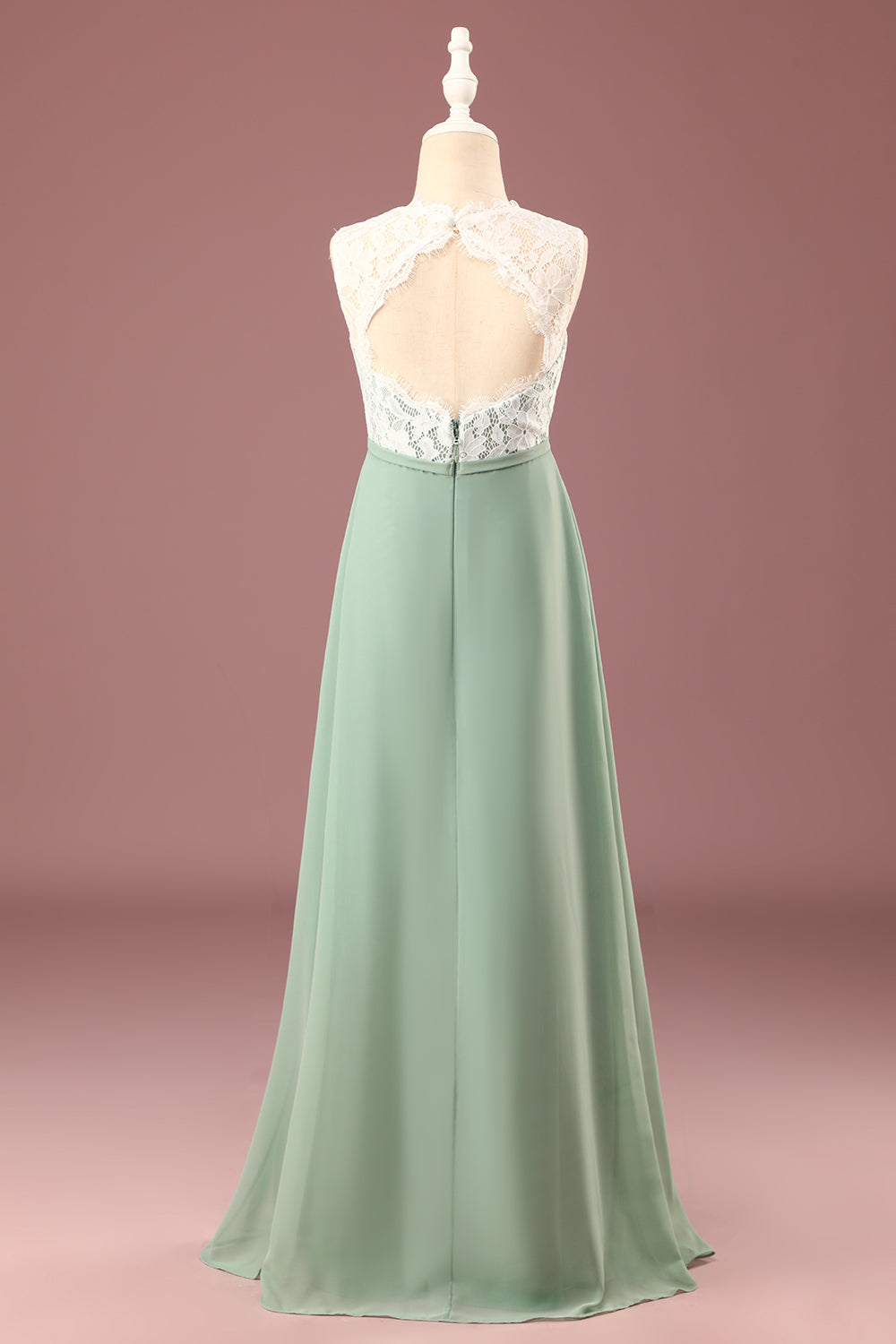 Wedtrend Green Junior Bridesmaid Dress Matcha A-Line Round Neck Sleeveless Chiffon Wedding Party Dress with Lace, Matcha / J6 Wedtrend Green Junior Bridesmaid Dress Matcha A-Line Round Neck Sleeveless Chiffon Wedding Party Dress with Lace, Matcha / J6