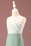 Matcha A-line Round Neck Sleeveless Chiffon Junior Bridesmaid Dress With Lace