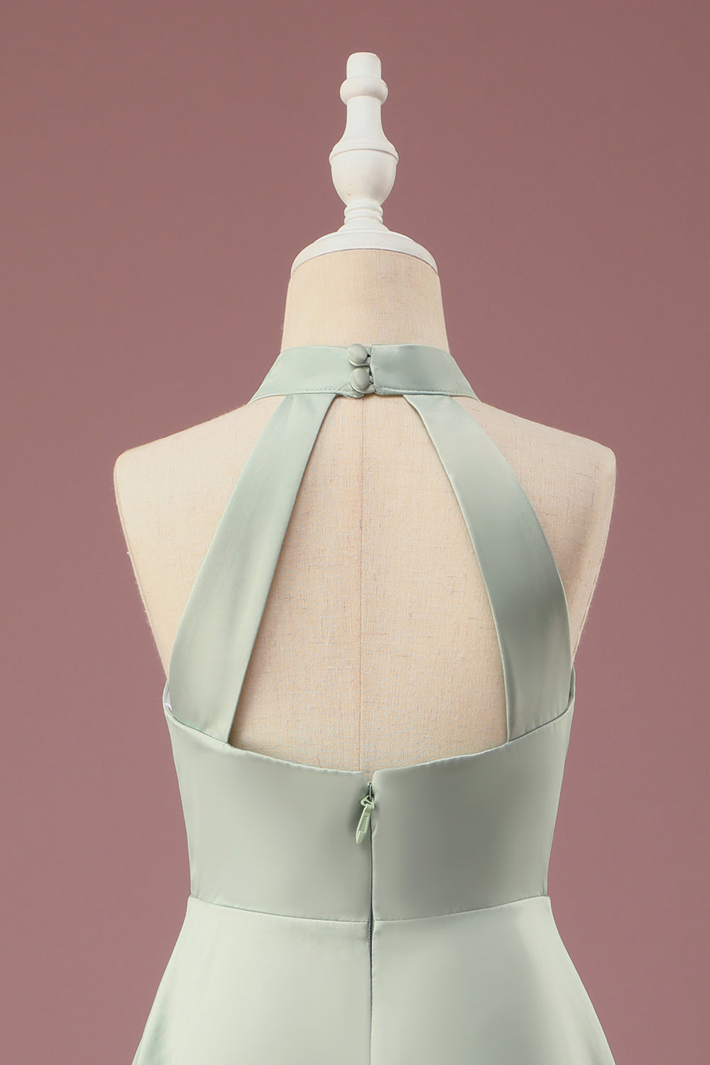 Wedtrend Green Junior Bridesmaid Dress Matcha A-line Halter Long Satin Wedding Party Dress With Sleeveless WEDTREND Wedtrend Green Junior Bridesmaid Dress Matcha A-line Halter Long Satin Wedding Party Dress With Sleeveless WEDTREND