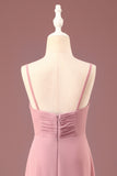 Dusty Rose A-line Spaghetti Straps Chiffon Long Junior Bridesmaid Dress