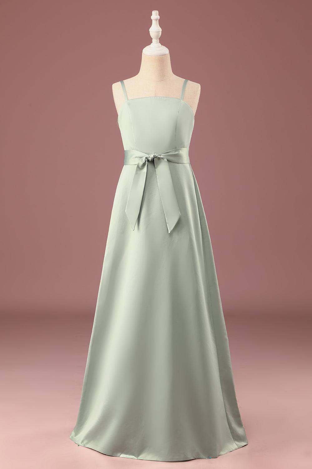 Wedtrend Green Junior Bridesmaid Dress Matcha A-Line Spaghetti Straps Long Satin Wedding Party Dress, Matcha / J12 Wedtrend Green Junior Bridesmaid Dress Matcha A-Line Spaghetti Straps Long Satin Wedding Party Dress, Matcha / J12