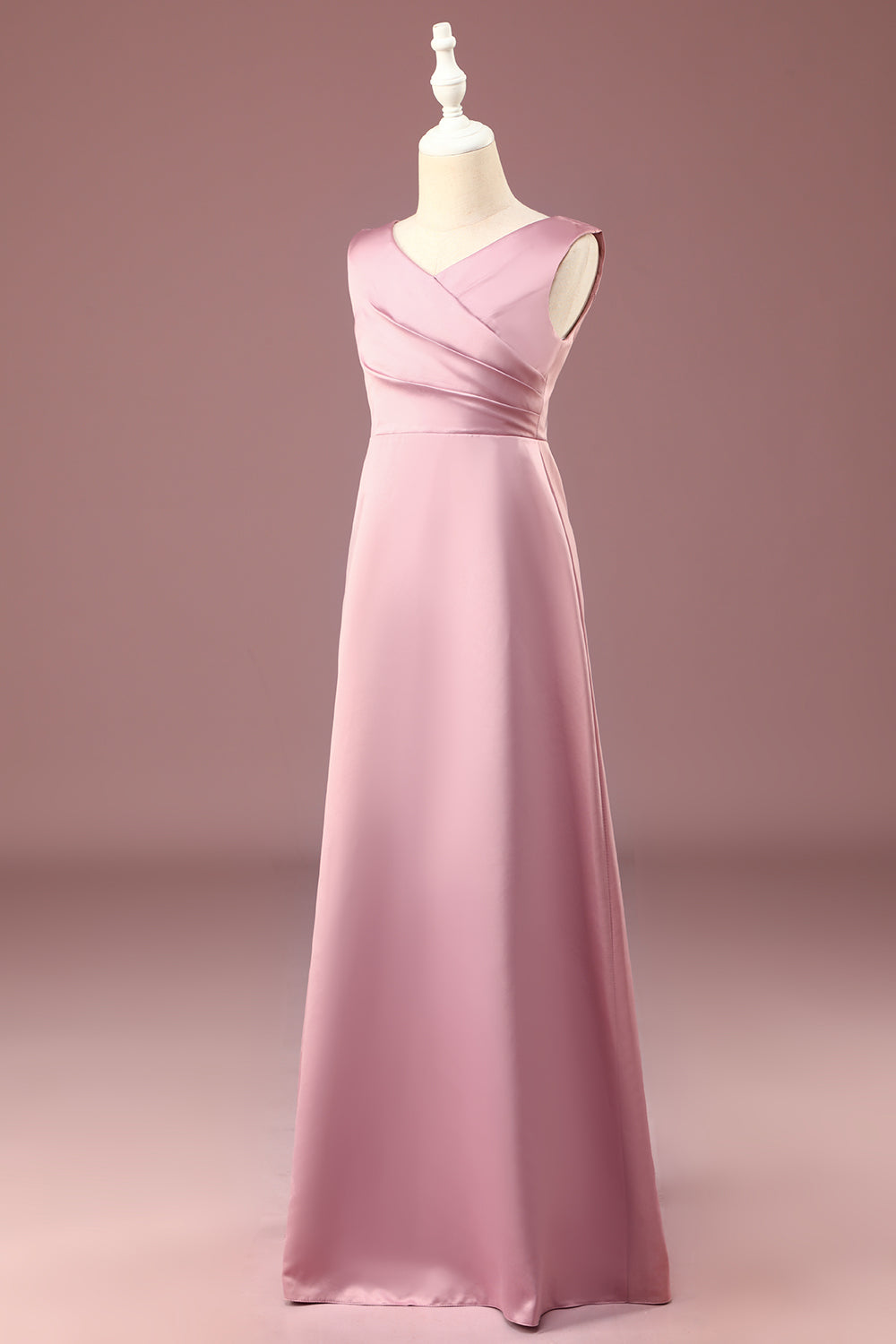 Wedtrend Dusty Rose Junior Bridesmaid Dress A-line V-Neck Pleated Long Satin Wedding Party Dress WEDTREND Wedtrend Dusty Rose Junior Bridesmaid Dress A-line V-Neck Pleated Long Satin Wedding Party Dress WEDTREND
