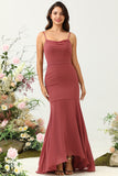 Desert Rose Mermaid Spaghetti Straps Asymmetrical Chiffon Bridesmaid Dress