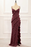 Spaghetti Straps Jade Tiered Mermaid Bridesmaid Dress With Slit