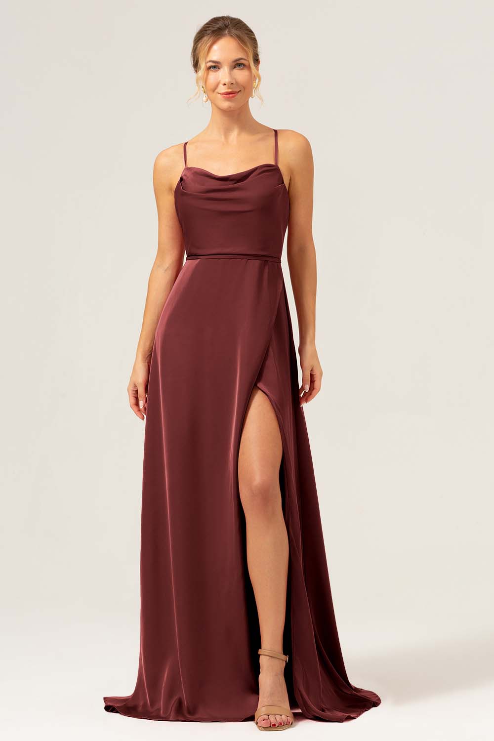 Wedtrend Women Dark Navy Bridesmaid Dress with Slit A Line Cowl Neck Long Satin Wedding Guest Dress WEDTREND Wedtrend Women Dark Navy Bridesmaid Dress with Slit A Line Cowl Neck Long Satin Wedding Guest Dress WEDTREND