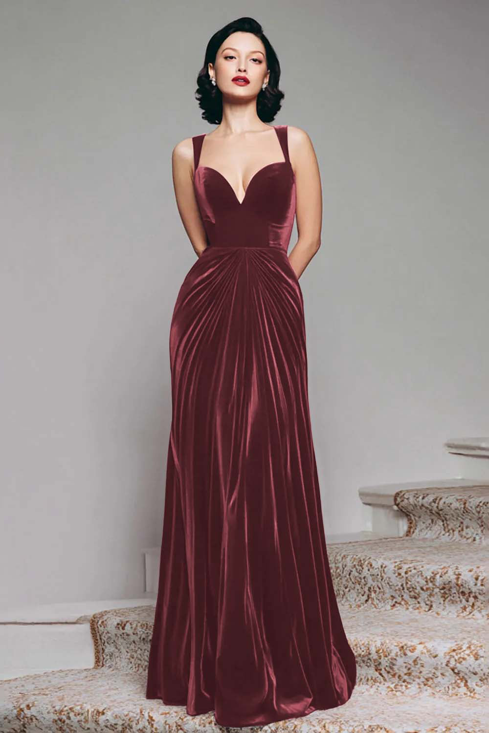 WEDTREND Women Black Velvet Holiday Party Dress A Line Thick Straps Ruched Maxi Formal Dress WEDTREND Women Black Velvet Holiday Party Dress A Line Thick Straps Ruched Maxi Formal Dress