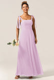 A-Line Spaghetti Straps Floor-Length Chiffon Bridesmaid Dress with Slit