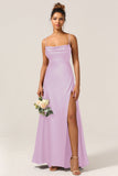 A-Line Spaghetti Straps Floor-Length Satin Bridesmaid Dress With Sleeveless