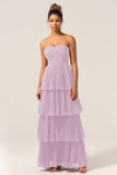 A-Line Sweetheart Floor Length Tiered Chiffon Bridesmaid Dress