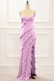 Spaghetti Straps Jade Tiered Mermaid Bridesmaid Dress With Slit