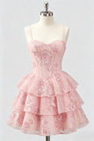 Daffodil A Line Floral Corset Tiered Ruffle Short Homecoming Dress