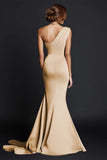 One Shoulder Mermaid Ruched Khaki Maxi Dress