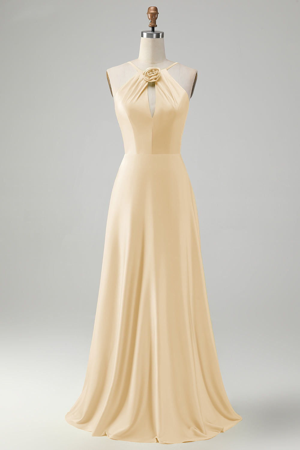Wedtrend Women Stylish Yellow Bridesmaid Dress with Flower A Line Halter Pleated Long Wedding Party Guest Dress WEDTREND Wedtrend Women Stylish Yellow Bridesmaid Dress with Flower A Line Halter Pleated Long Wedding Party Guest Dress WEDTREND