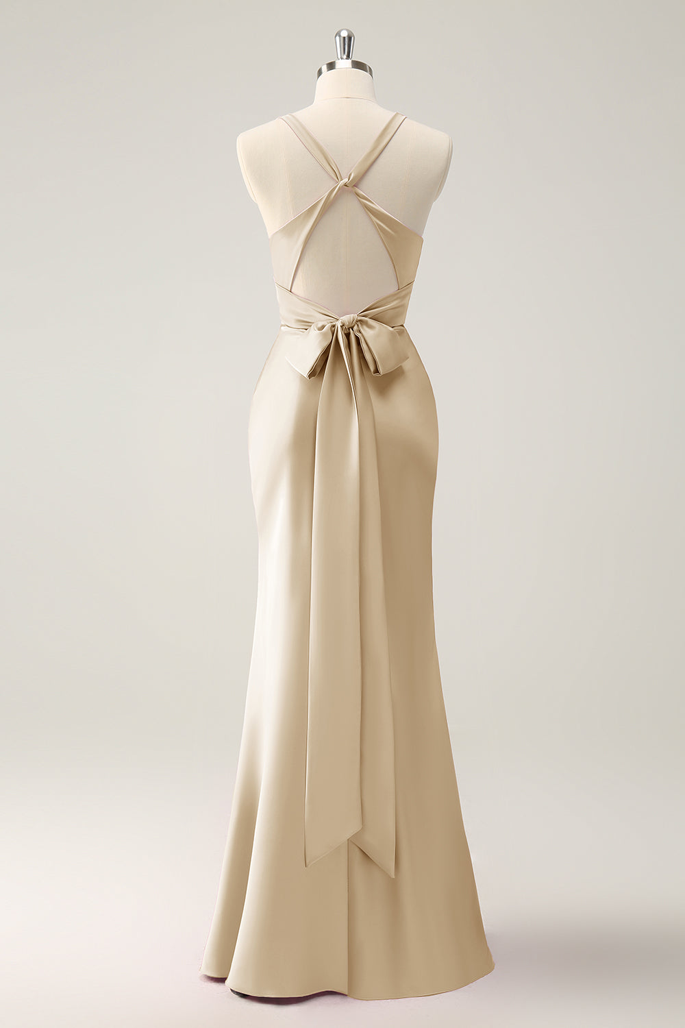 Wedtrend Women Elegant Sage Bridesmaid Dress Mermaid Deep V Neck Pleated Backless long Dress with Lace Up Back, Champagne / US12