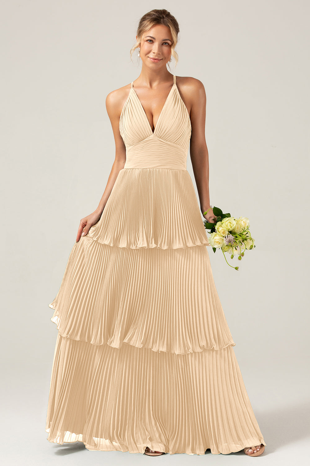 Champagne Rose Gold Bridesmaid Dresses WEDTREND Women Dusty Rose Bridesmaid Dress A-Line Halter Tiered Floor Champagne Rose Gold Bridesmaid Dresses WEDTREND Women Dusty Rose Bridesmaid Dress A-Line Halter Tiered Floor