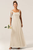 A-Line Spaghetti Straps Floor-Length Chiffon Bridesmaid Dress with Slit