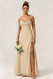 Green Flower A Line Spaghetti Straps Chiffon Long Bridesmaid Dress with Slit