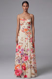 Black A Line Printed Ruched Long Formal Dress