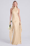 Halter Pink Mermaid Satin Backless Bridesmaid Dress