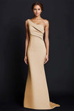 One Shoulder Mermaid Ruched Khaki Maxi Dress