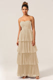 A-Line Sweetheart Floor Length Tiered Chiffon Bridesmaid Dress