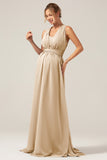 A Line Chiffon Convertible Dusty Blue Long Maternity Bridesmaid Dress