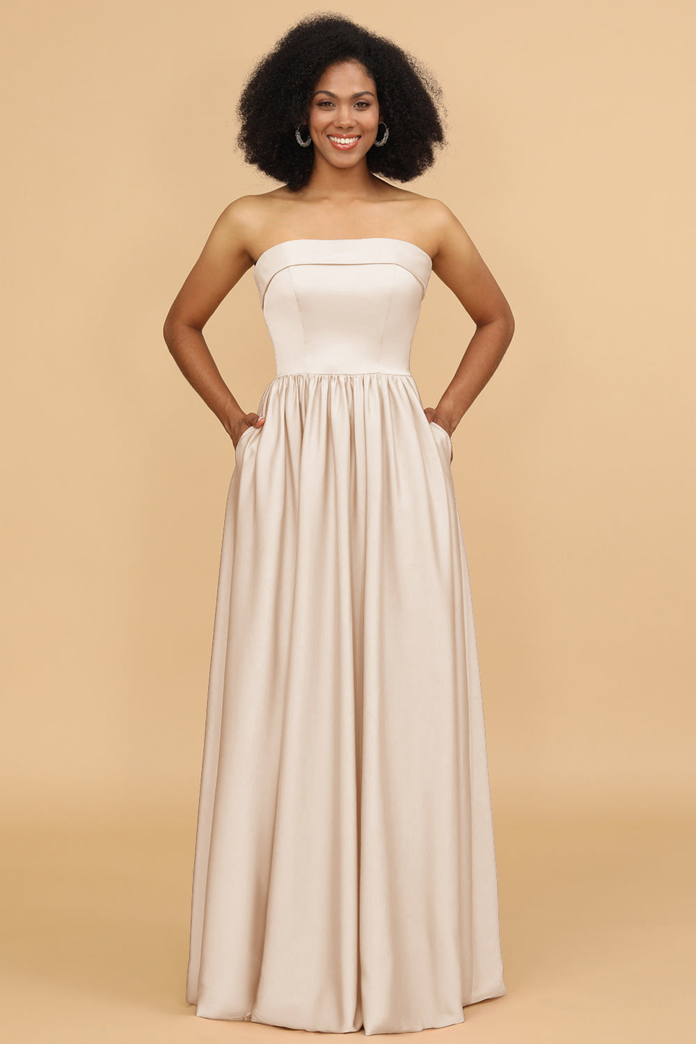 Wedtrend Women Bridesmaid Dress A Line Strapless Satin Floor-Length