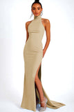 Halter Black Mermaid Long Formal Dress With Slit
