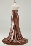 Metallic Fuchsia Strapless Beaded Mermaid Corset Long Prom Dress