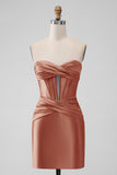 Fuchsia Bodycon Sweetheart Pleated Corset Short Homecoming Dress