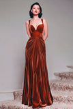 Black Velvet A Line Thick Straps Ruched Maxi Holiday Party Dress