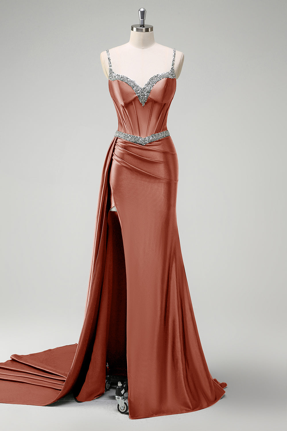 copper sequin prom dress Long Sleeve Long Copper Formal Dress with Sequins Copper / 4