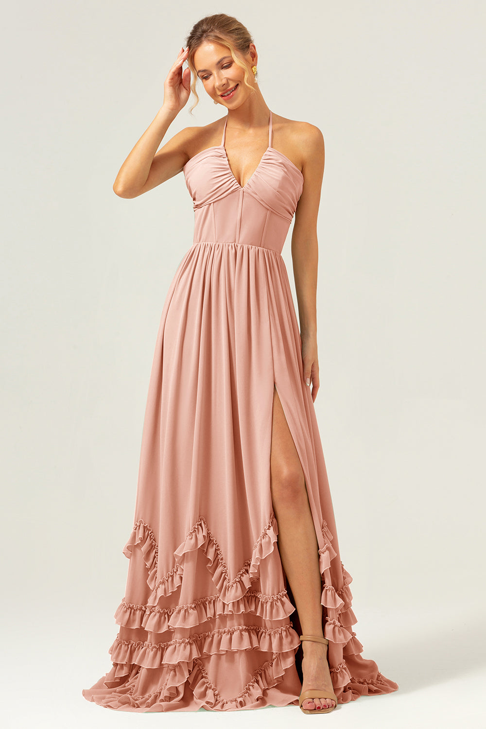 Wedtrend Women A Line Bridesmaid Dress with Slit Halter Lace Up Back Chiffon Long Wedding Guest Dress WEDTREND Wedtrend Women A Line Bridesmaid Dress with Slit Halter Lace Up Back Chiffon Long Wedding Guest Dress WEDTREND