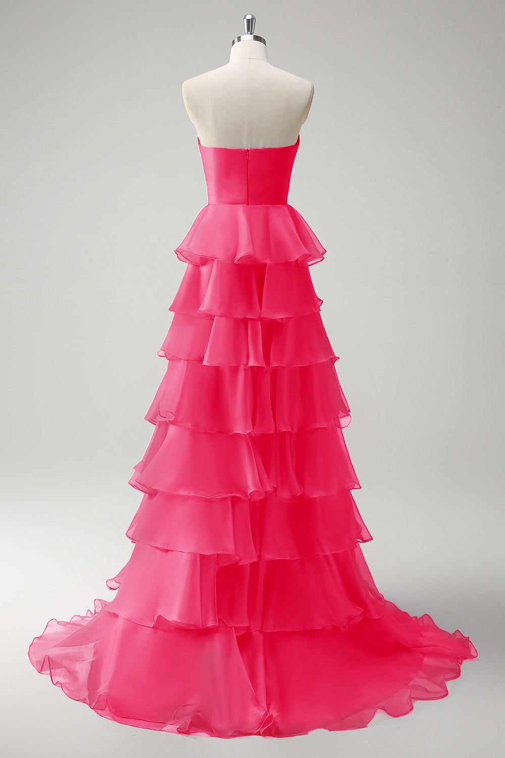 Wedtrend Women Hot Pink Long Prom Dress Princess Cut Out Tiered Strapless Formal Dress with Slit, Hot Pink / US4 Wedtrend Women Hot Pink Long Prom Dress Princess Cut Out Tiered Strapless Formal Dress with Slit, Hot Pink / US4