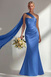 Burgundy Strapless Mermaid Satin Convertible Long Prom Dress with Streamer