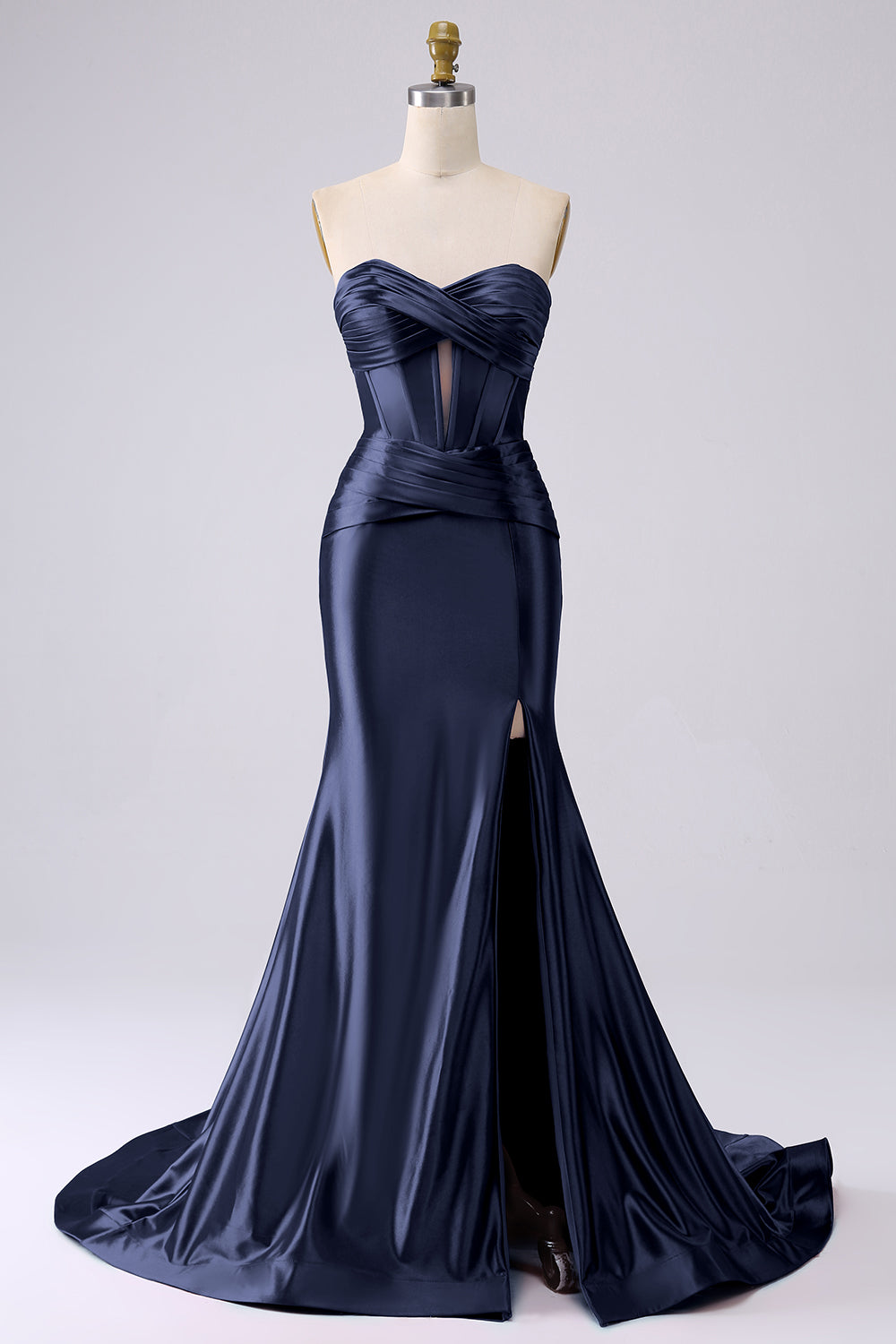 Wedtrend Women Sparkly Fuchsia Corset Prom Dress with Slit Mermaid Strapless Evening Party Dress, Dark Navy / US10 Wedtrend Women Sparkly Fuchsia Corset Prom Dress with Slit Mermaid Strapless Evening Party Dress, Dark Navy / US10