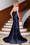Sparkly Dark Green Mermaid Strapless Keyhole Corset Long Prom Dress with Slit