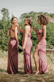 Desert Rose Spaghetti Straps Draped Chiffon Bridesmaid Dress with Slit