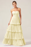 A-Line Sweetheart Tiered Floor Length Chiffon Lilac Bridesmaid Dress