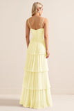 Lilac A-Line Spaghetti Straps Tiered Chiffon Long Bridesmaid Dress