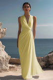 White A Line V-Neck Ruched Engagement Dress