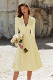 Ivory A-Line Satin V-Neck Courthouse Wedding Dress